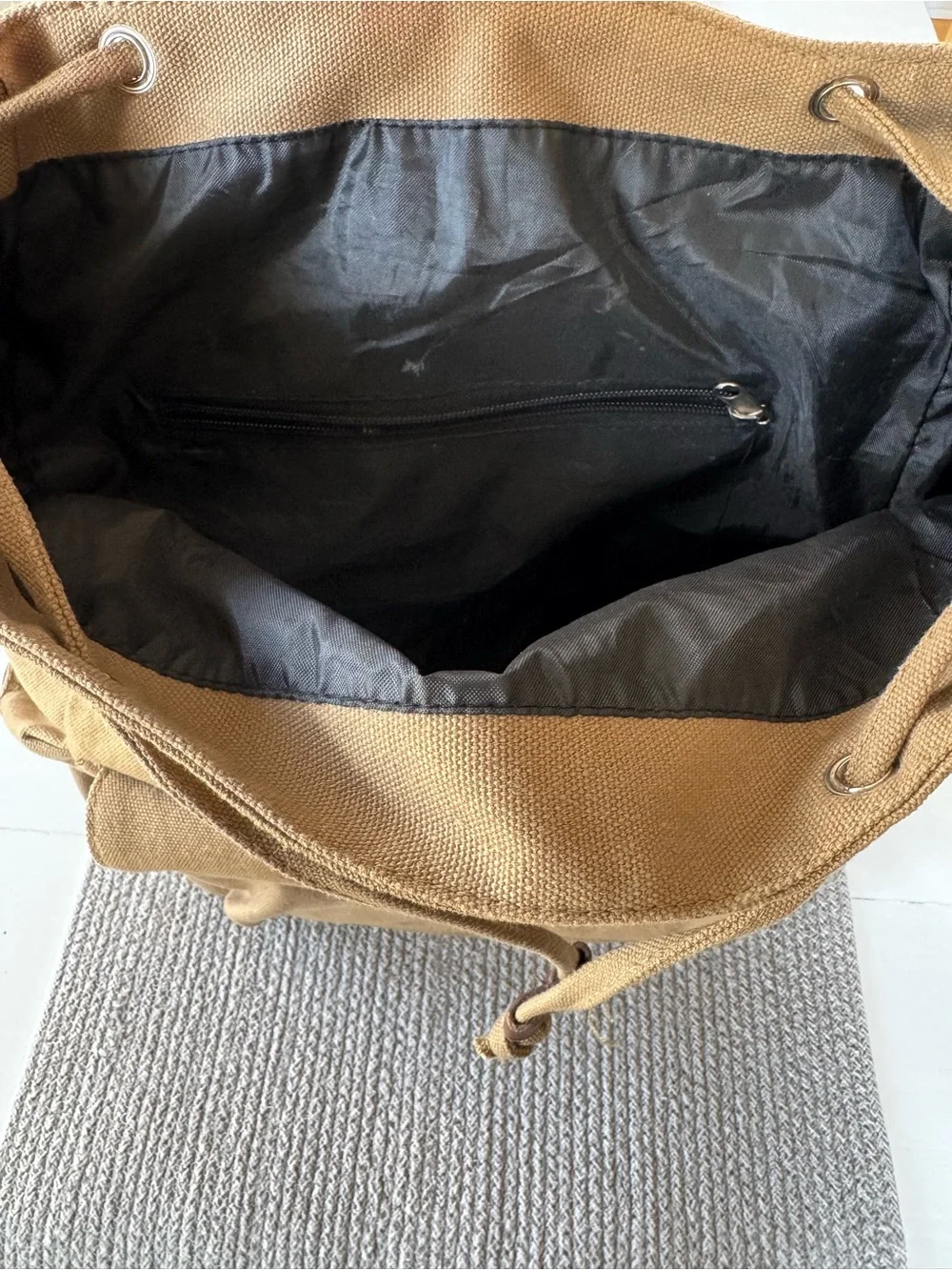 Bella Russo Tan Brown Nylon Drawstring Backpack